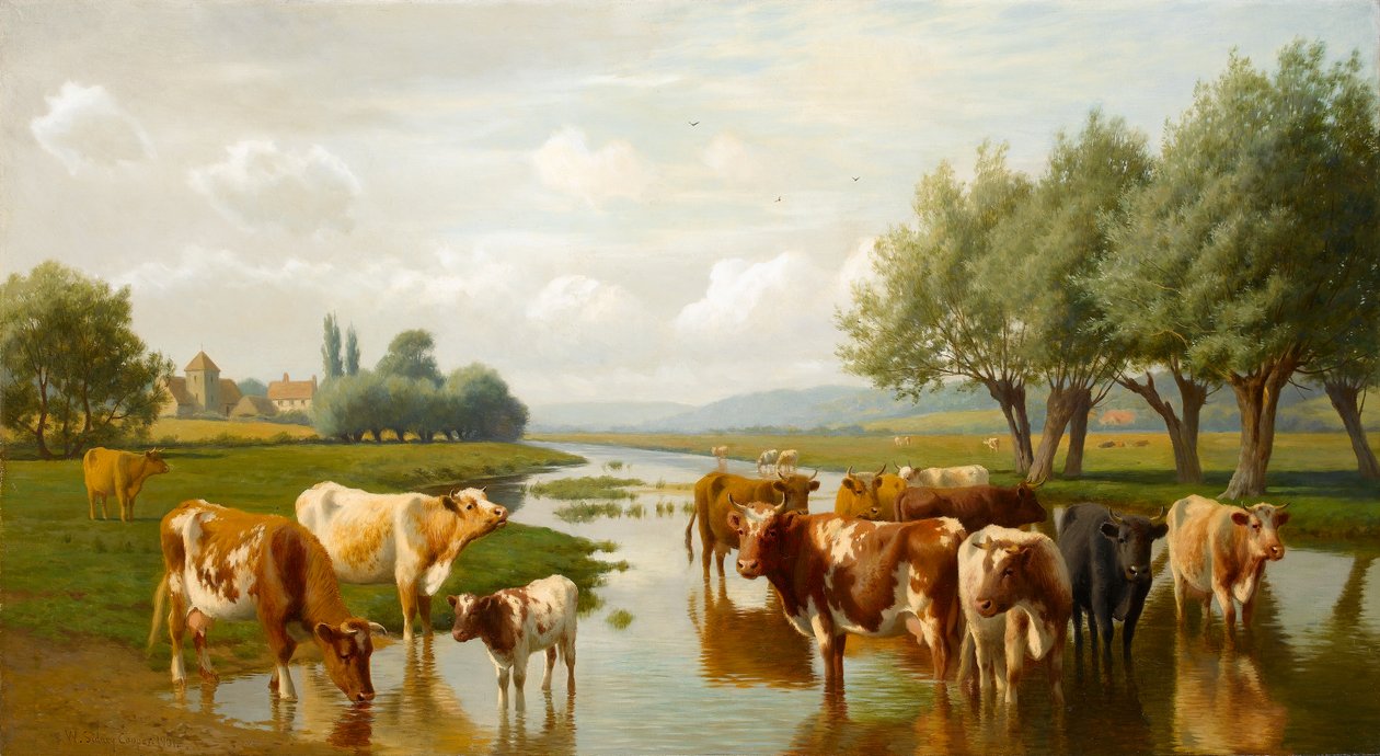 Cattle in a Water Meadow near Thanington, Kent by William Sidney Cooper