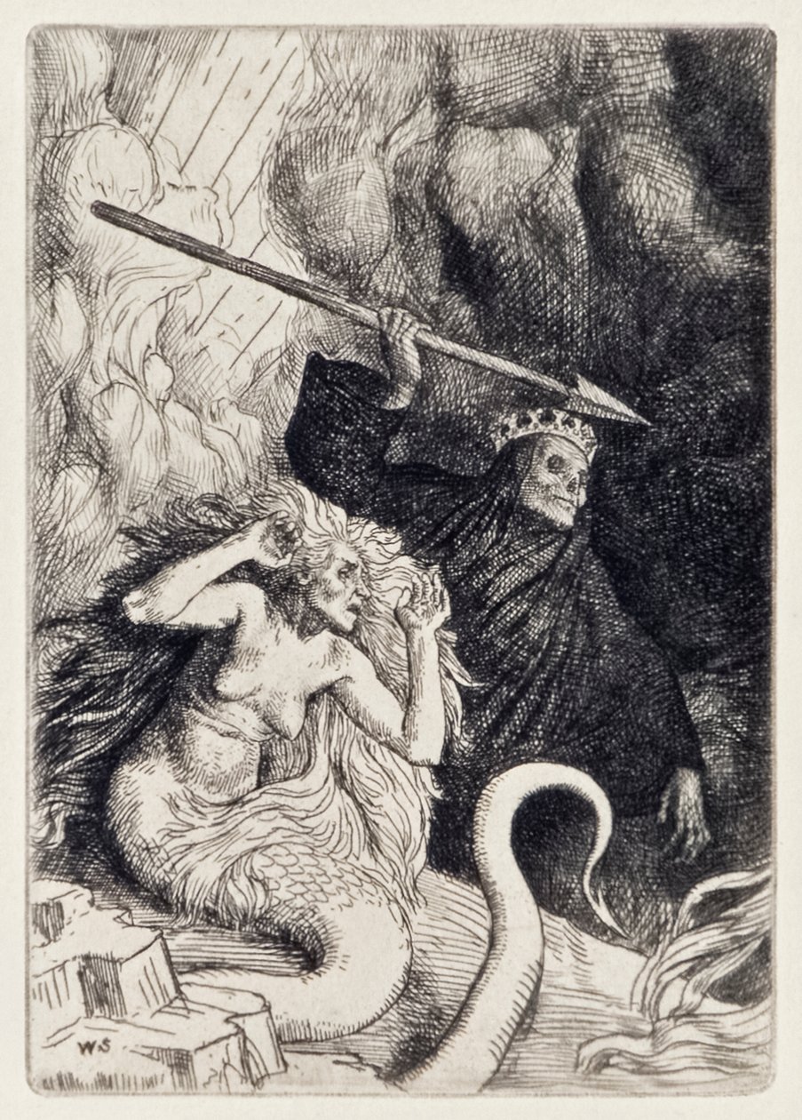 Sin and Death at the Gates of Hell from Paradise Lost by John Milton, Illustration by William Strang by William Strang