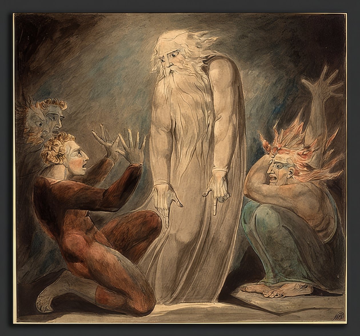 The Ghost of Samuel Appears to Saul. Around 1800 by William Blake