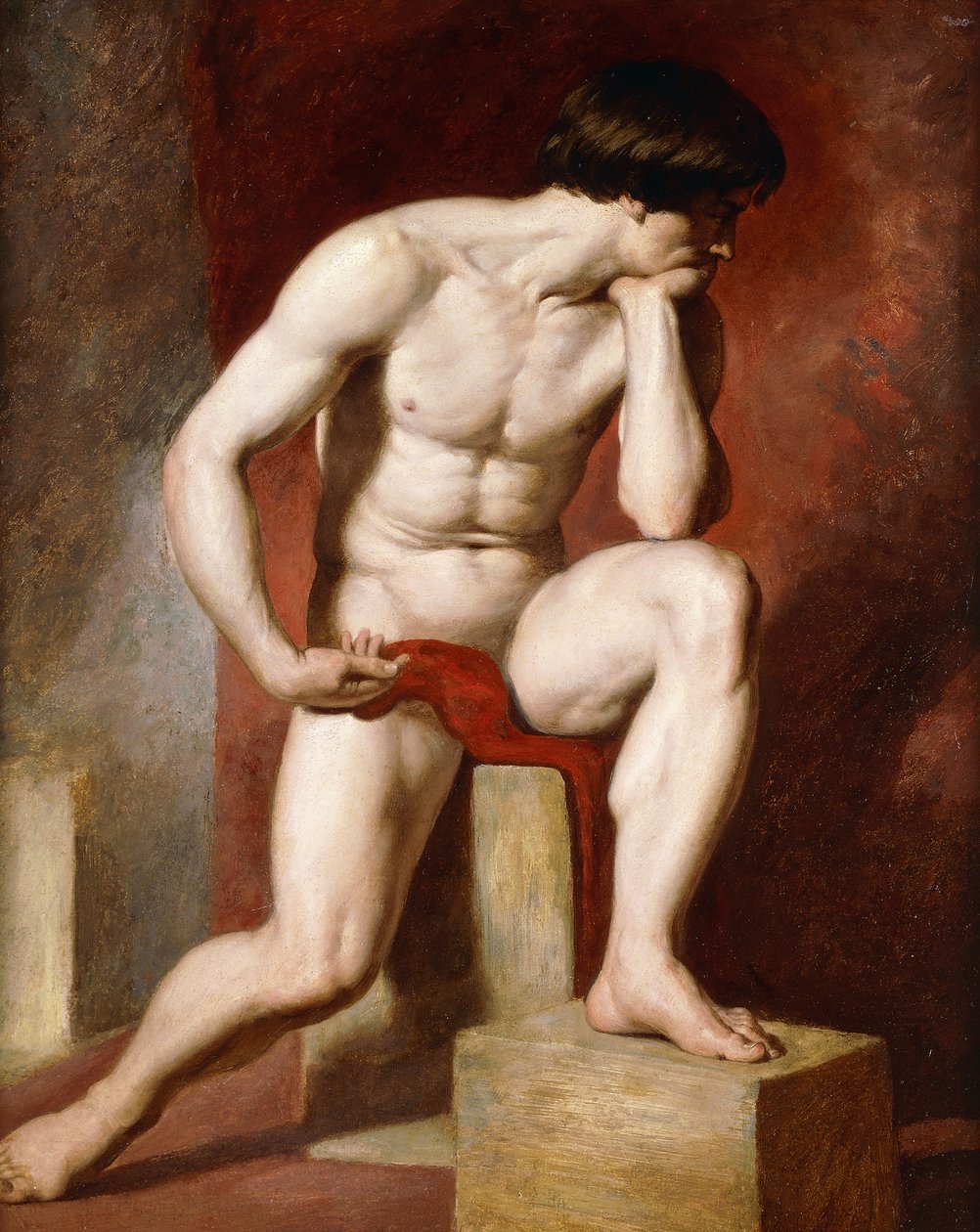A Male Nude, seated full-length by William Etty