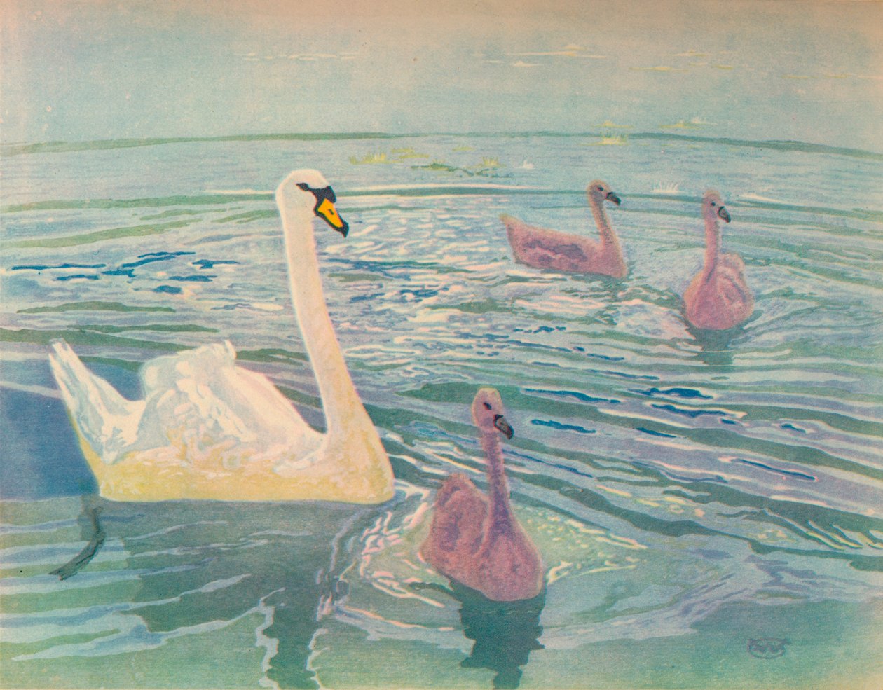 Swan and Cygnets, 1911, 1928 by William Giles