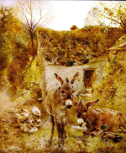 Donkeys and Ducks in a Farmyard by William Huggins