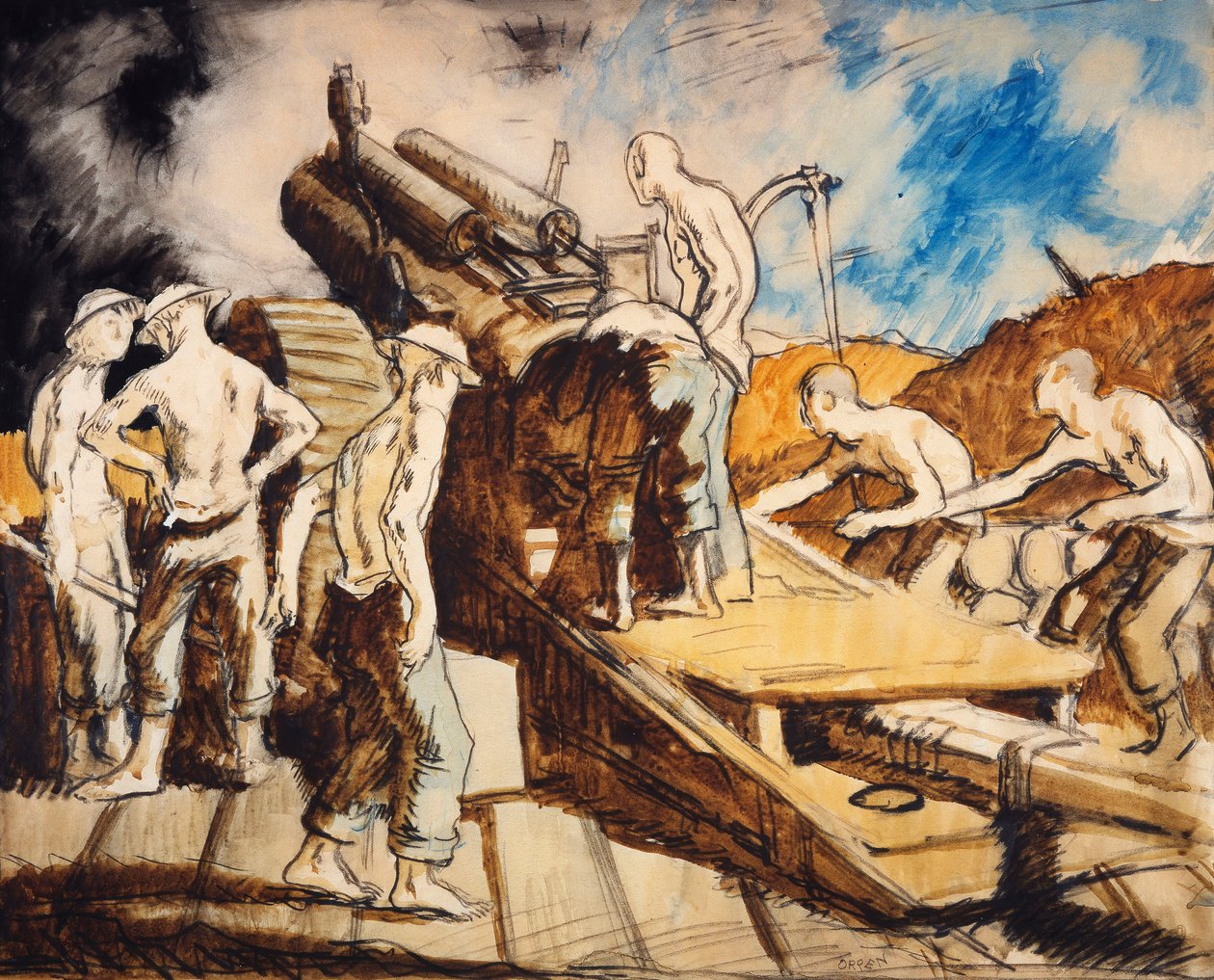 The Howitzer in Action by William Orpen