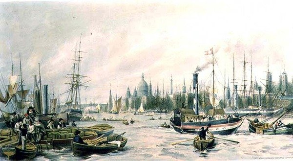 London Bridge from the Pool by William Parrott
