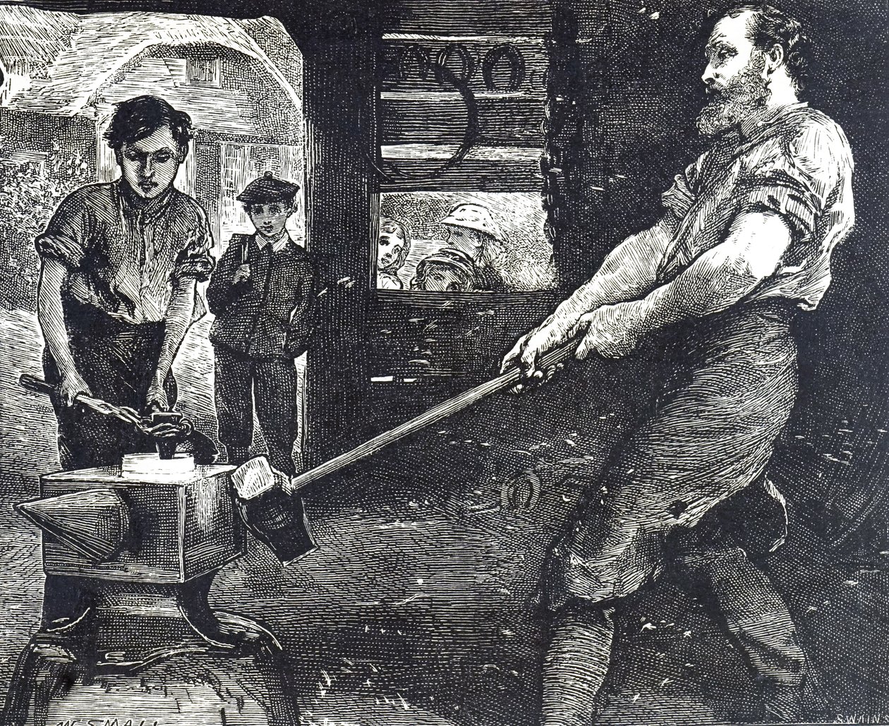 Engraving Depicting the Village Blacksmith by William Small