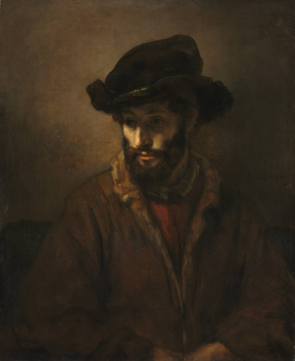 A Bearded Man Wearing a Hat by Workshop of Rembrandt