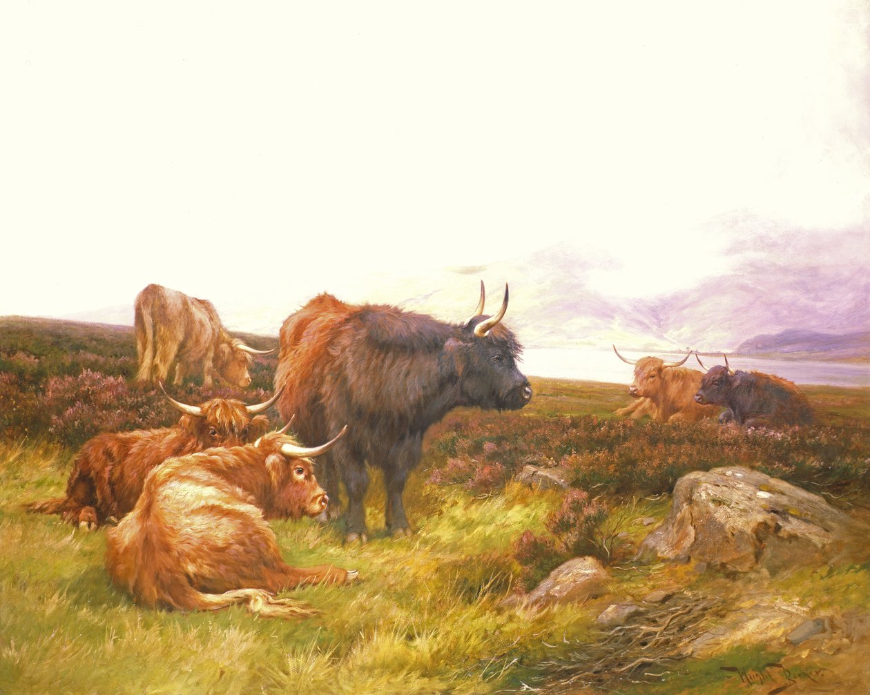 Highlanders by a Loch by Wright Barker