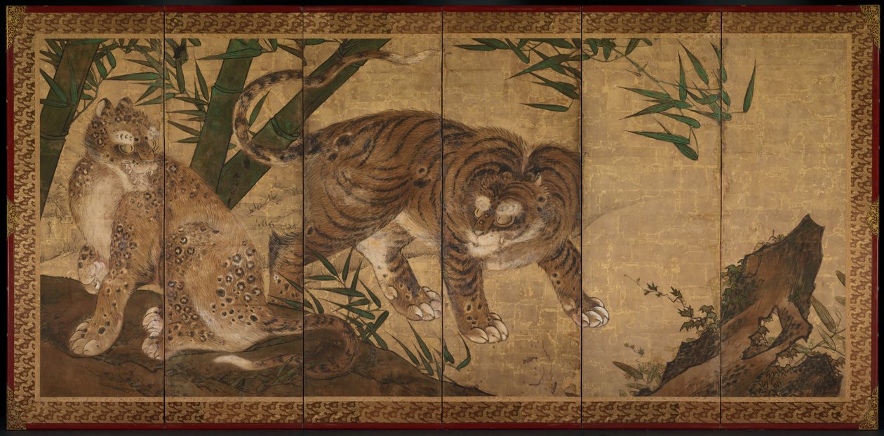 Lions and Tigers in Peony and Bamboo by Yamaguchi Sekkei