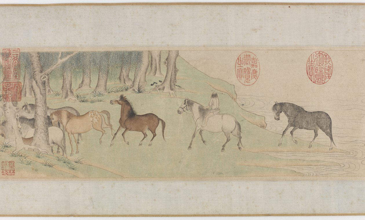 Horses and Grooms Crossing a River by Zhao Mengfu Chao Meng Fu or