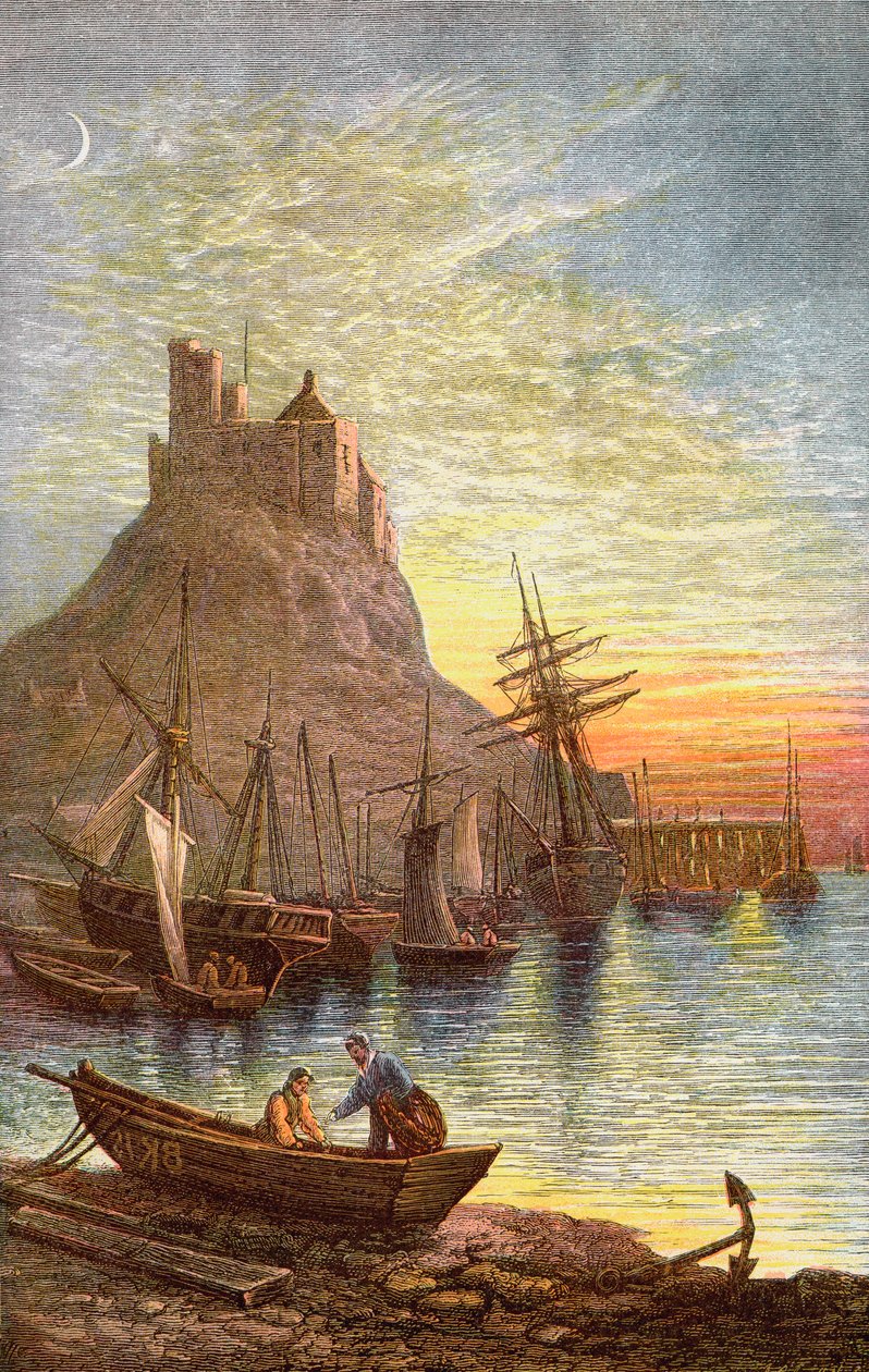 The Holy Island of Lindisfarne showing the castle. by . .