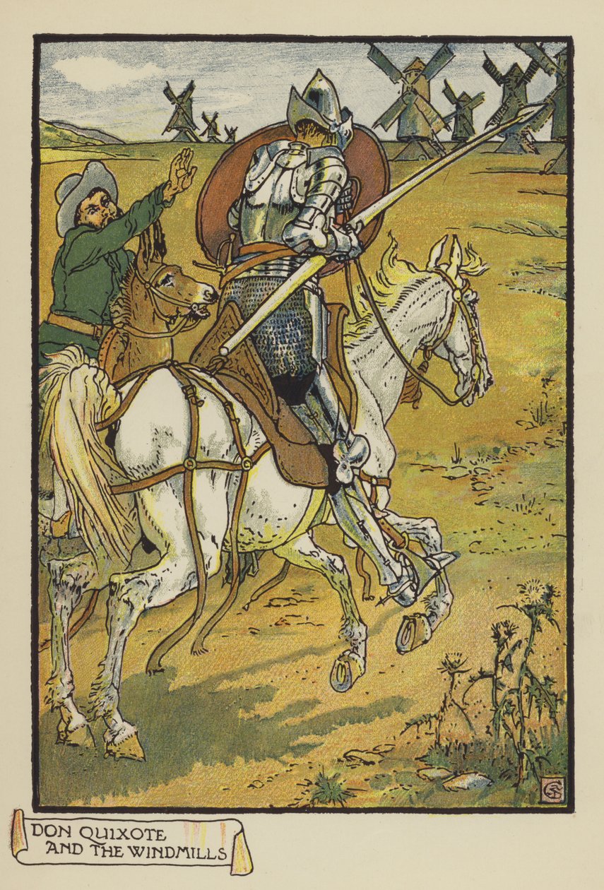 Don Quixote and the Windmills by after Walter Crane