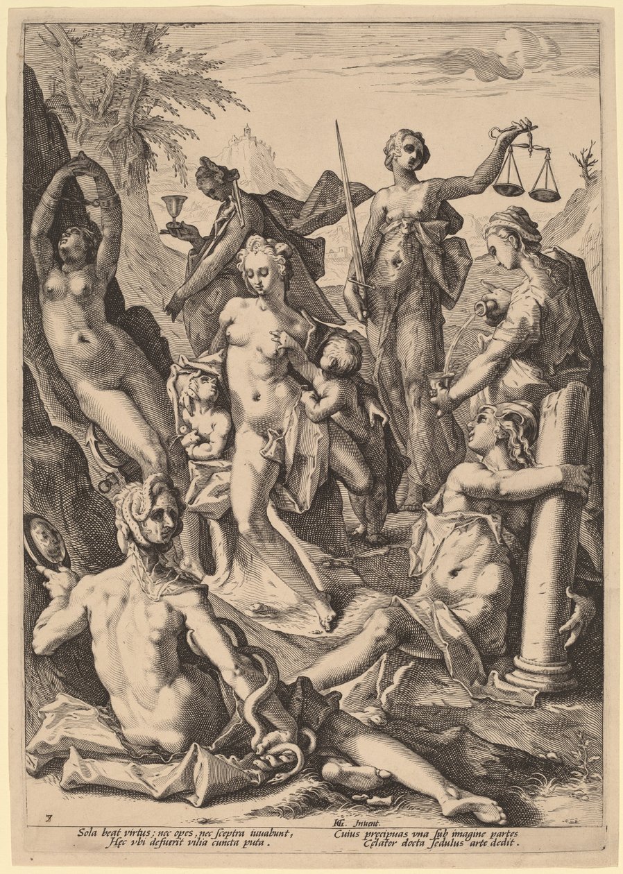 The Seven Virtues by attributed to Jacob Matham, after Hendrik Goltzius