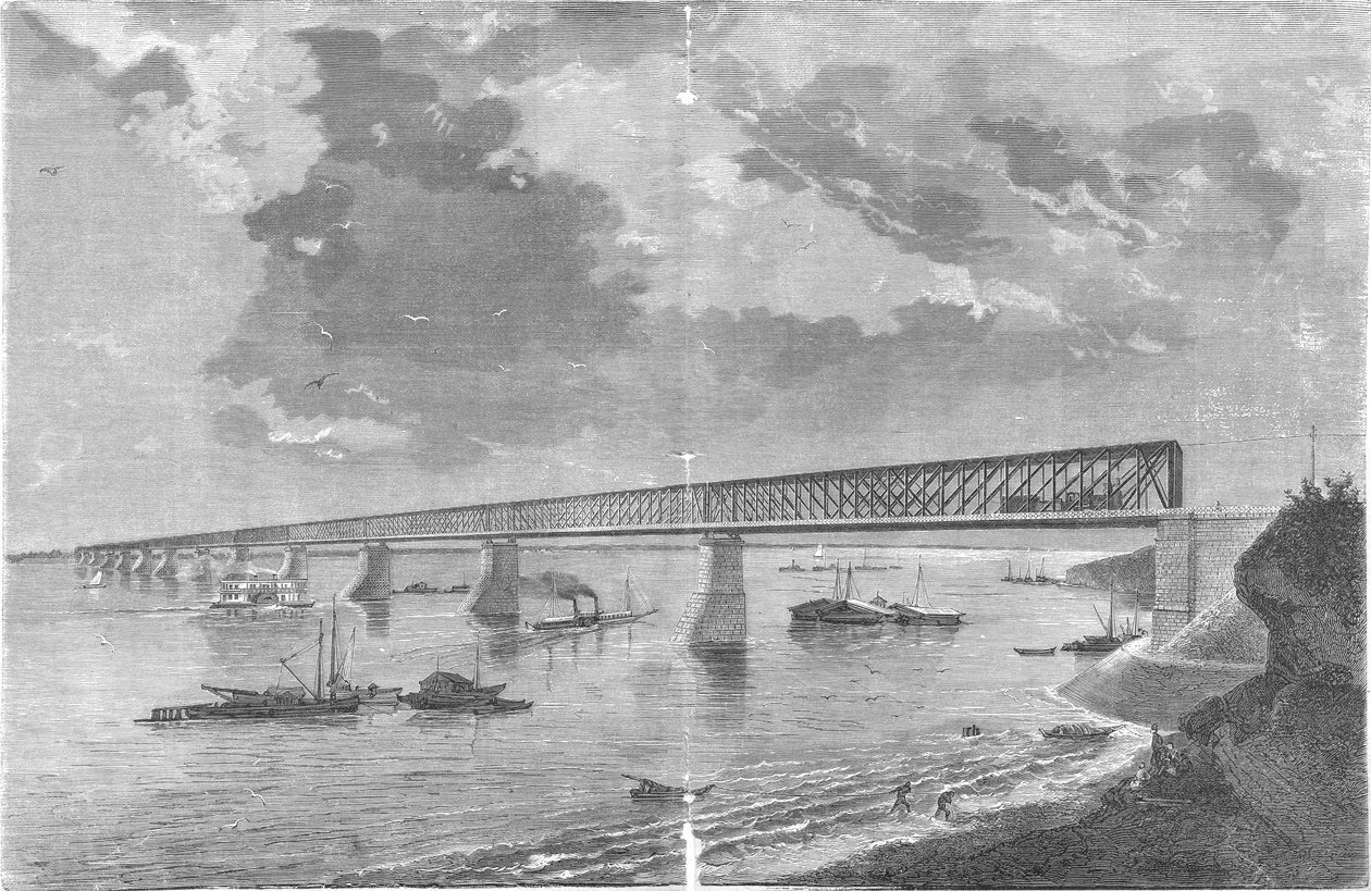 Syzranskiy Bridge (Alexandrowskiy Bridge) After Its Opening in 1880 by engraving by M. Rashevskiy Photo by N. Karazin