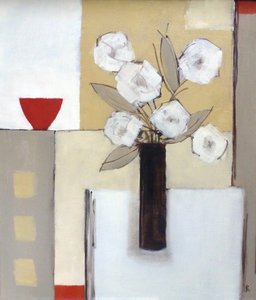 Red Bowl, White Flowers