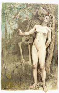 Female nude with Death as a skeleton