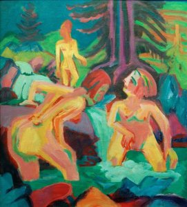 Naked Women Bathing in the Mountain Stream