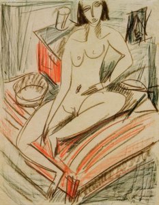 Female Nude, Sitting on Bed