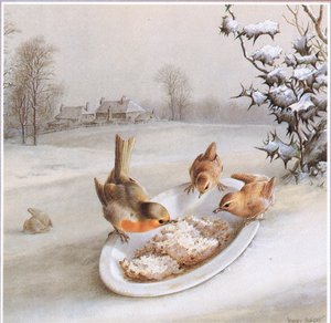 Robins and Wrens: Winter Breakfast, Postcard