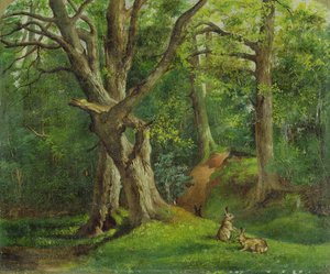 Woodland Scene with Rabbits
