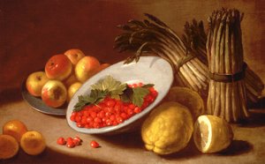Still Life of Raspberries, Lemons and Asparagus