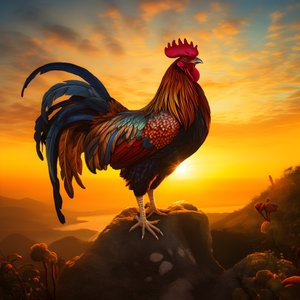 a crowing rooster at sunrise 1