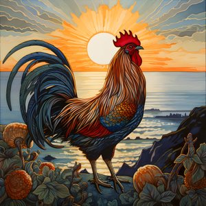 a crowing rooster at sunrise 2