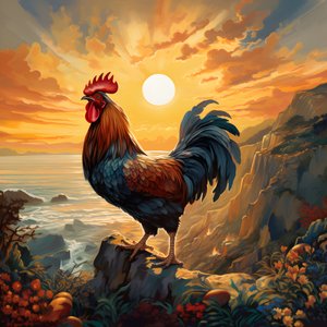 a crowing rooster at sunrise 4