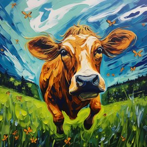 Cow Flying Over a Green Meadow 2