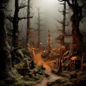 Miniature Tilt-Shift Halloween Forest with Foggy Trees and a Spooky Atmosphere 4