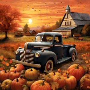 An Old Pickup Truck at an Autumn Sunset Evening 1