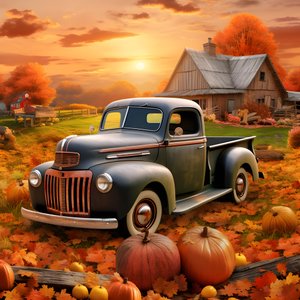 An Old Pickup Truck at an Autumn Sunset Evening 2