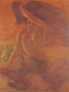Bare-Breasted Woman Wearing a Veil as a Dress