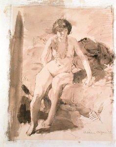 A Nude Girl Seated on a Bed