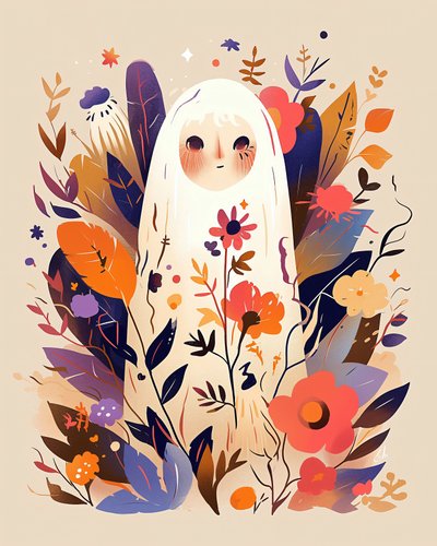 Cute Vintage Floral Ghost With Flowers by F. Abderrahim