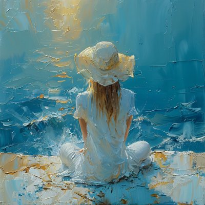 Abstract painting: beautiful girl in a sea breeze by F. Abderrahim