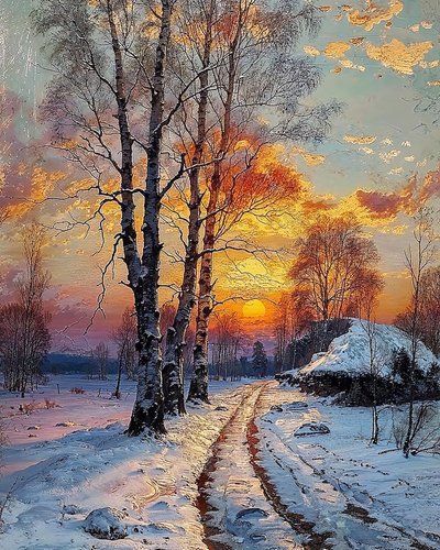 Landscape on a Winter Day Covered with Snow by F. Abderrahim