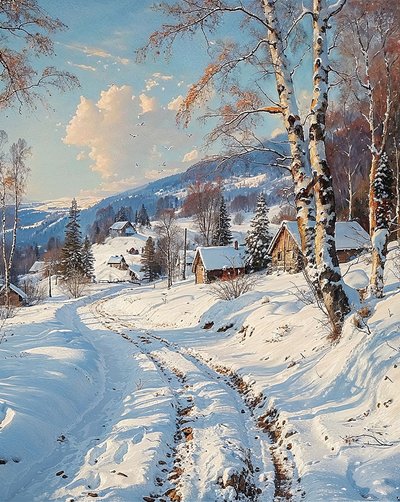 Landscape with Snowy Landscape by F. Abderrahim