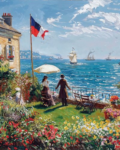 Balcony of a House Overlooking the Sea on a Sunny Day by F. Abderrahim