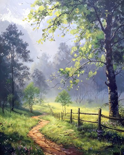 A tree-lined road in the countryside by F. Abderrahim