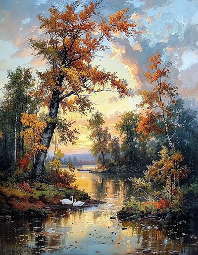 A stream runs through a green forest by F. Abderrahim