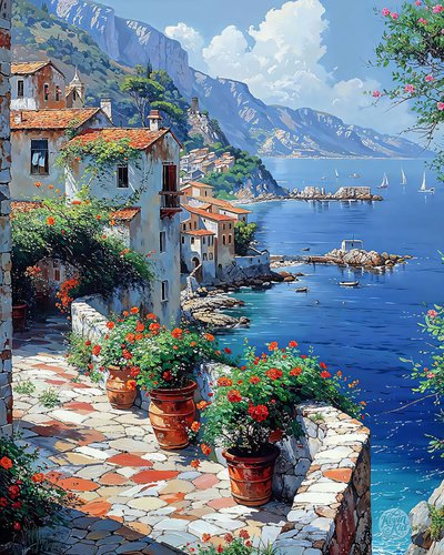 A Rocky Seashore of a Village Overlooking the Mediterranean Sea by F. Abderrahim