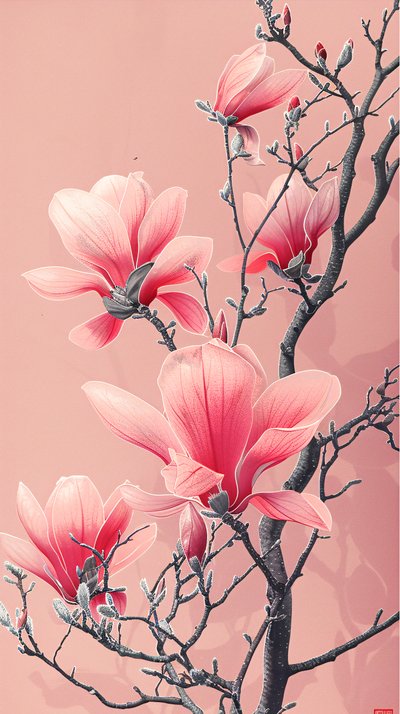 Digital painting of Asian pink flowers poster by F. Abderrahim