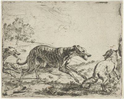 Fox and the Three Dogs by Abraham Danielsz. Hondius