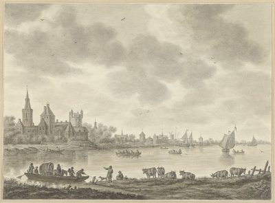 River Landscape with Ferry by Abraham Delfos