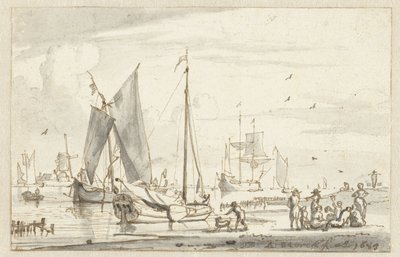 Riverbank with Some Ships by Abraham Storck