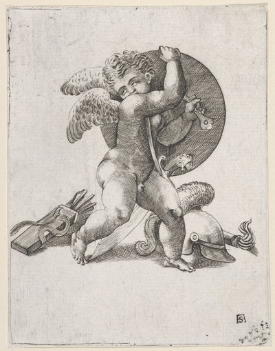 Cupid with Weapons of Mars, c. 1547-62 by Adamo Scultori