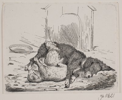 Chained Dog with Puppy by Johan Adolph Kittendorff