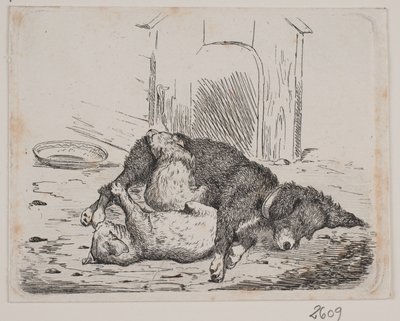 Chained Dog with Puppy by Johan Adolph Kittendorff