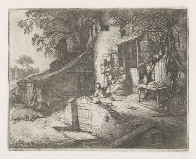 Spinning Woman in Front of a House by Adriaen van Ostade