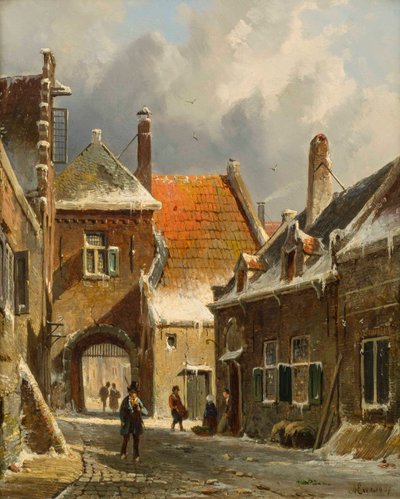 A Winter Street Scene by Adrianus Eversen